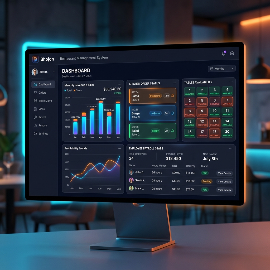 Bhojon Unified Restaurant Operations Dashboard Mockup